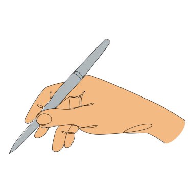 Modern tek satırlık bir kalemle fırçanın siluetleri. Adam yazıyor. Devamlı çizgi çizimi, ev dekorasyonu için estetik taslak posterler, duvar resimleri, çıkartmalar, logolar. Vektör illüstrasyonu