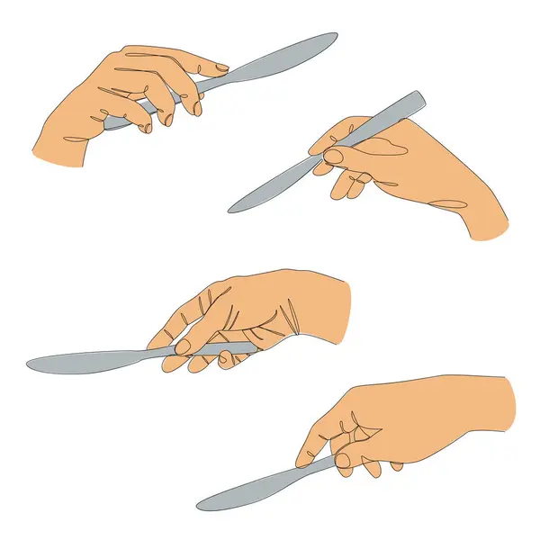 Kolekce Siluety Mužské Ruky Držící Nůž Moderním Jednořádkovém Stylu Kontinuální — Stockový vektor