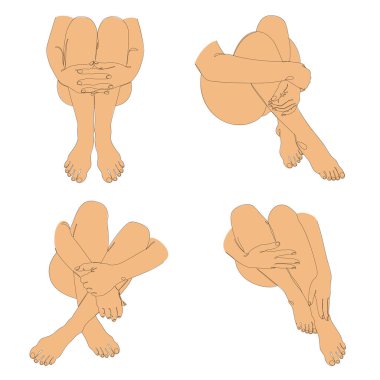 Tahsilat. Modern bir tek satır tarzında bir kızın bacak ve kollarının siluetleri. Düz çizgi, dekorasyon için estetik taslak posterler, çıkartmalar, logolar. Vektör illüstrasyonu