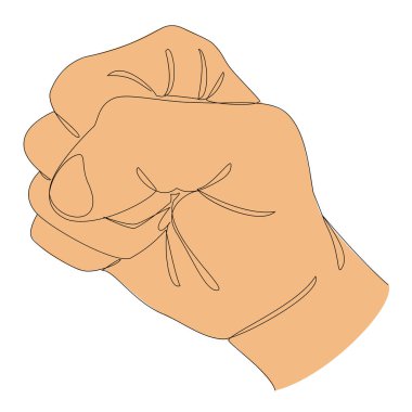 İnsan elinin silueti, yumruğa yapışmış, modern bir şekilde. Devamlı çizgi çizimi, ev dekorasyonu için estetik taslak posterler, duvar resimleri, çıkartmalar, logolar. Vektör illüstrasyonu