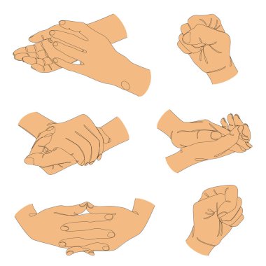 Tahsilat. İnsan avuçlarının siluetleri modern tek sıra şeklinde. Alkışlayın. Devamlı çizimler, dekorasyon için estetik hatlar, posterler, çıkartmalar, logolar. Vektör illüstrasyonu