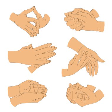 Tahsilat. İnsan avuçlarının siluetleri modern tek sıra şeklinde. Alkışlayın. Devamlı çizimler, dekorasyon için estetik hatlar, posterler, çıkartmalar, logolar. Vektör illüstrasyonu