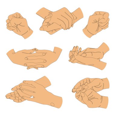 Tahsilat. İnsan avuçlarının siluetleri modern tek sıra şeklinde. Alkışlayın. Devamlı çizimler, dekorasyon için estetik hatlar, posterler, çıkartmalar, logolar. Vektör illüstrasyonu