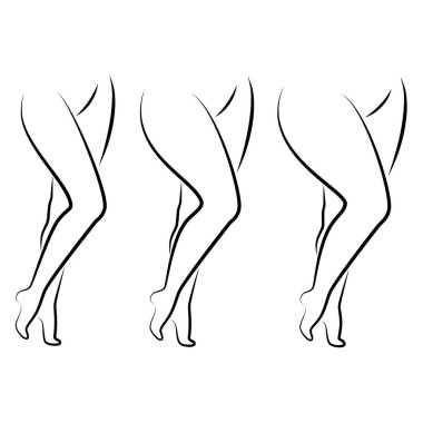 Tahsilat. Güzel bir kadın figürünün silueti, bacaklar. Bayan ayakta duruyor. Kız zayıf, narin ve kadın da şişman. Vektör çizimleri kümesi