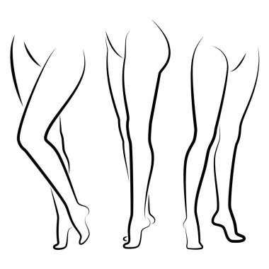 Tahsilat. Güzel bir kadın figürünün silueti, bacaklar. Bayan ayakta duruyor. Kız çok zayıf. Vektör çizimleri kümesi.