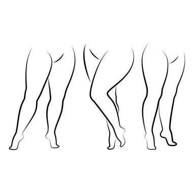 Tahsilat. Güzel bir kadın figürünün silueti, bacaklar. Bayan ayakta duruyor. Kız aşırı kilolu. Vektör çizimleri kümesi