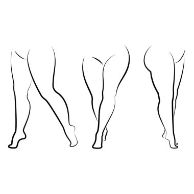 Tahsilat. Güzel bir kadın figürünün silueti, bacaklar. Bayan ayakta duruyor. Kız aşırı kilolu. Vektör çizimleri kümesi