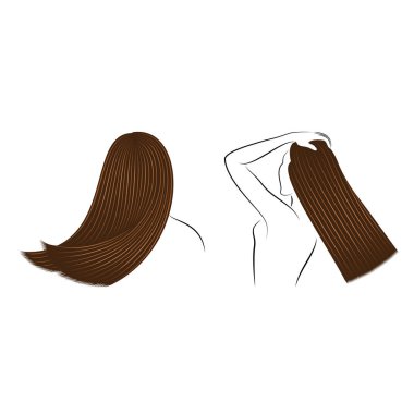 Collection. Straight beautiful hair of a girl. Woman is beautiful and stylish. Lamination and keratin hair straightening. Vector illustrations set clipart