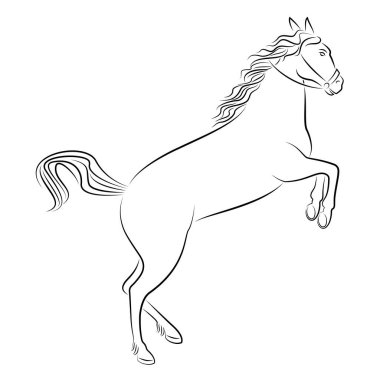 Güzel, güçlü bir atın silueti. Hayvan hızlı koşar. Estetik dekor için resim, posterler, çıkartmalar, logolar. Vektör illüstrasyonu