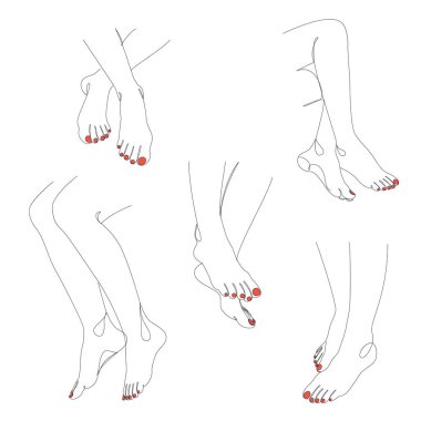 Tahsilat. İnsan bacakları siluetleri, modern bir tek sıra şeklinde ayaklar. Devamlı çizimler, dekorasyon taslakları, posterler, duvar resimleri, çıkartmalar, logolar. Vektör illüstrasyonu.