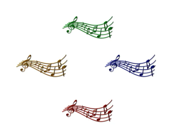 Set Rendered Illustrations Music Notes Curvy Stave Notes Inserted Artistic — Stock Photo, Image