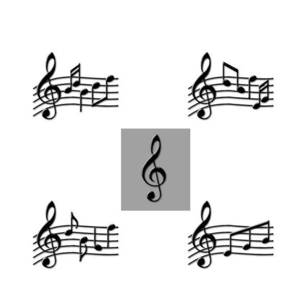 白い背景に隔離された異なる音楽ノートの3Dレンダリングされたイラストのセット — ストック写真
