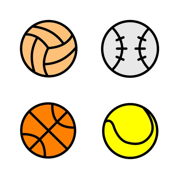 一套由4个五颜六色的足球图标组成 分别代表排球 网球和篮球 在白色背景下被隔离 — 图库照片