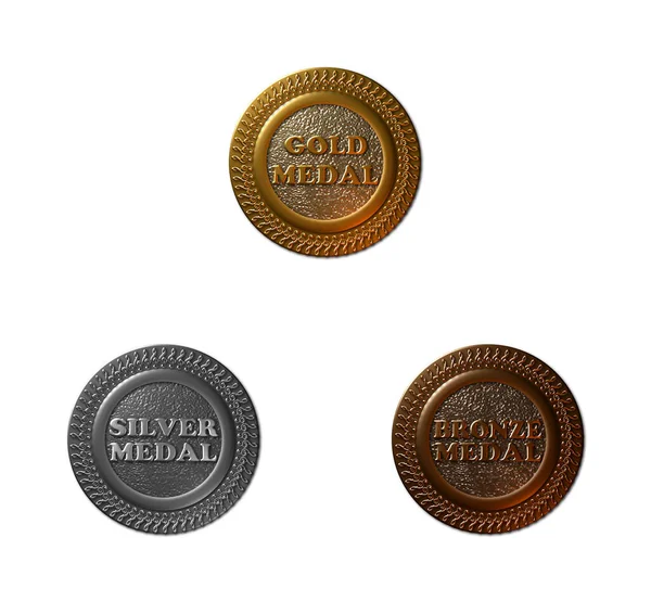 Conjunto Ilustrações Renderizadas Medalhas Música Ouro Prata Bronze Acabamento Textura — Fotografia de Stock