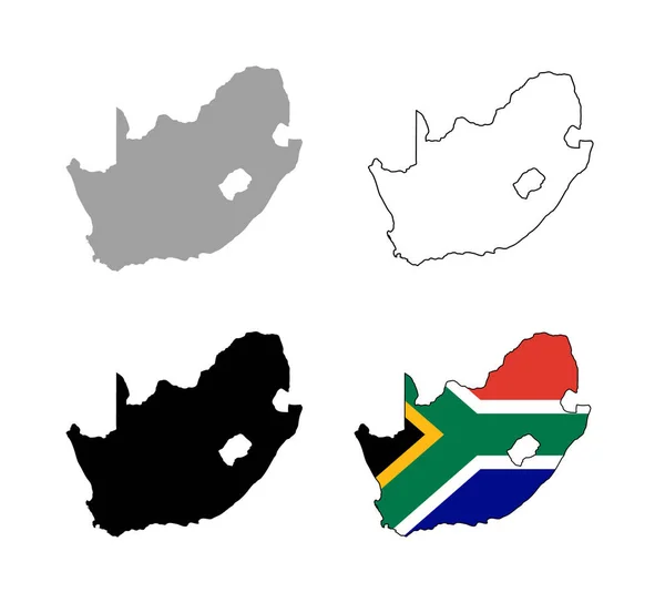 Set Flat Drawings South African Map Gray Black Outline Rsa — Stock Photo, Image