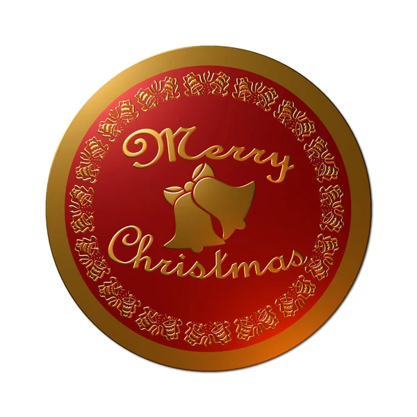 A 3D-rendered illustration of a metallic gold and red Christmas seal, isolated on a white background