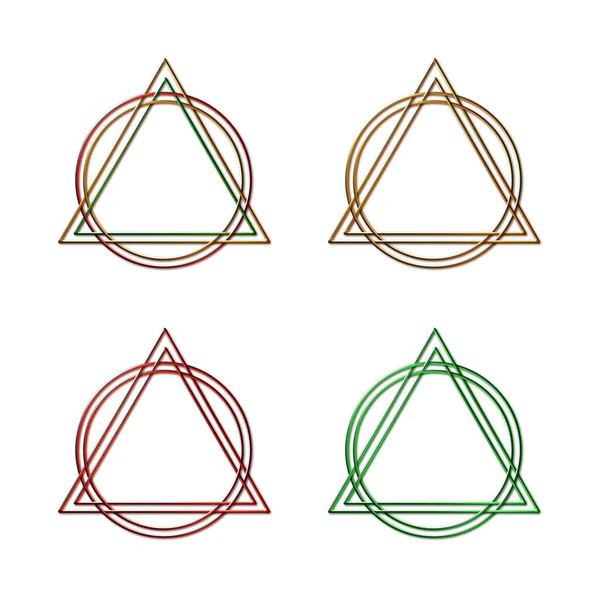 Egy Sor Kiolvasztott Illusztrációk Összefonódó Háromszögek Körök Fényes Fémes Textúra — Stock Fotó