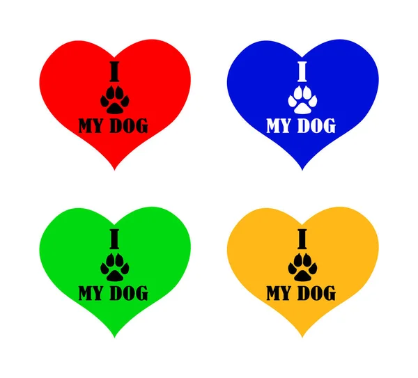 Set Flat Illustrations Love Dog Dog Paw Heart Different Colours — Stock Photo, Image