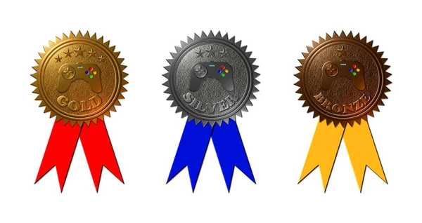 Een Set Van Afbeeldingen Van Gameplay Medailles Goud Zilver Brons — Stockfoto