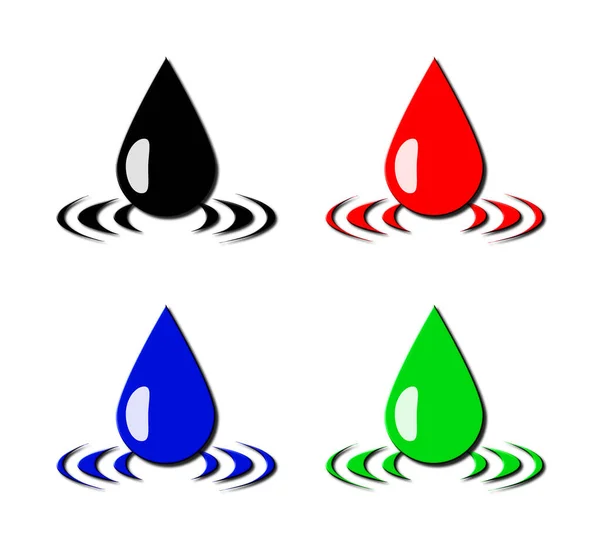 Conjunto Ilustrações Renderizadas Logotipos Gotas Água Diferentes Texturas Metálicas Coloridas — Fotografia de Stock
