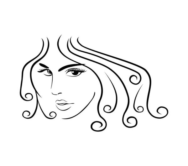 Plochá Grafika Přední Pohled Ženskou Hlavu Dlouhými Kudrnatými Vlasy Izolovaná — Stock fotografie