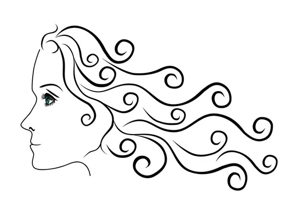 Plochá Grafika Bočního Pohledu Ženskou Hlavu Dlouhými Vlasy Modrýma Očima — Stock fotografie