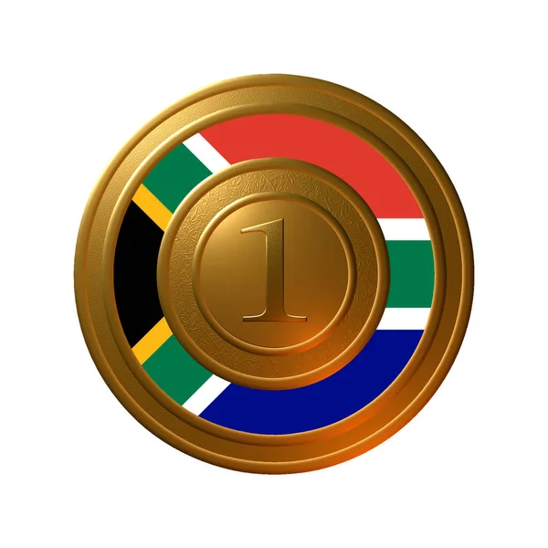 배경에 고립되어 중앙에 이있는 황금색 고리에 남아프리카 공화국 국기가 인장의 — 스톡 사진