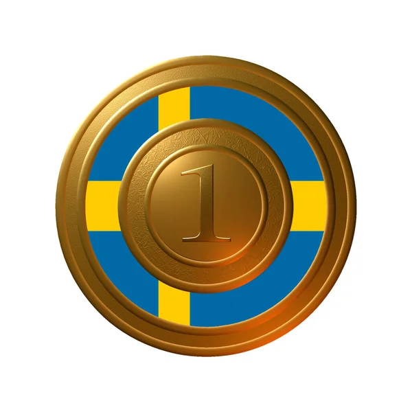 Rendered Illustration Golden Metallic Textured Circular Seal Number Centre Swedish — Stock Photo, Image