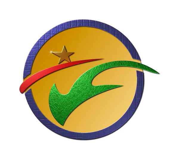 Beyaz bir arka planda izole edilmiş, dört renkli modern metalik desenli dairesel logonun 3 boyutlu bir çizimi..  