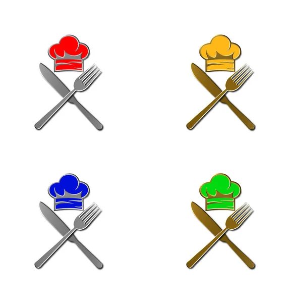 Набір Ілюстрацій Логотипу Шеф Кухаря Платиновій Золотій Срібній Металевій Текстурі — стокове фото