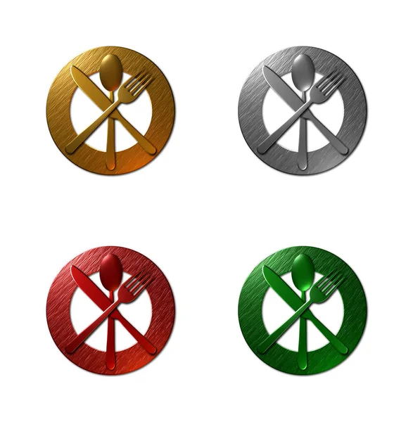 Restoran Logolarının Metalik Desenli Bir Yüzükteki Beyaz Bir Arkaplanda Izole — Stok fotoğraf