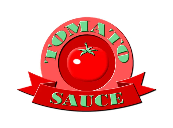 Ilustración Una Etiqueta Salsa Tomate Con Una Imagen Tomate Aislado — Foto de Stock