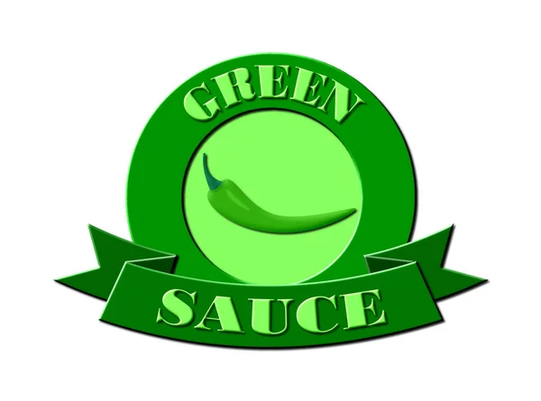 Uma Ilustração Renderizada Uma Etiqueta Molho Verde Com Pimenta Verde — Fotografia de Stock