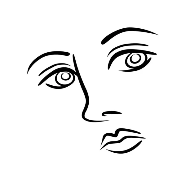 Flat Graphic Illustration Female Face Black Isolated White Background — Stock Photo, Image