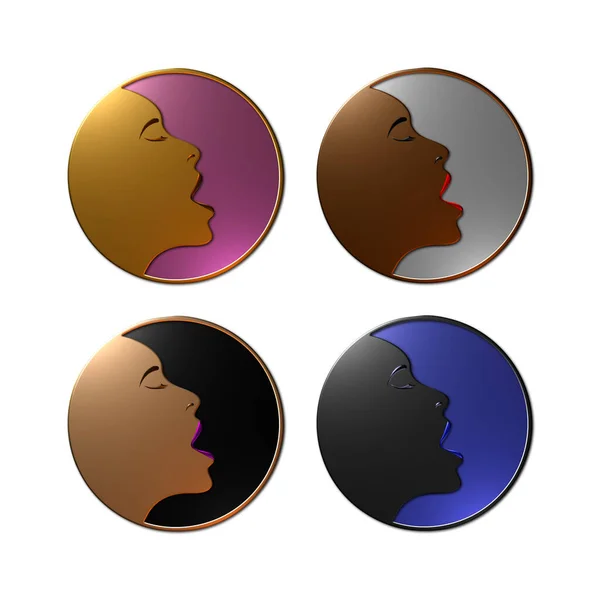 Set Rendered Illustrations Female Moon Face Silhouette All Different Metallic — Stock Photo, Image