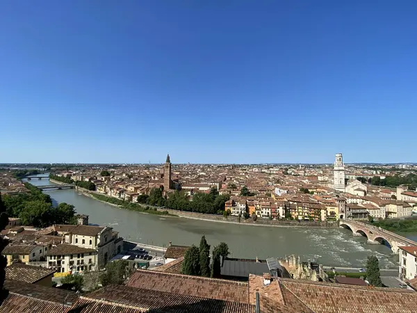 Vista Verona Città Italia Una Giornata Sole Con Fiume Adige — Foto Stock