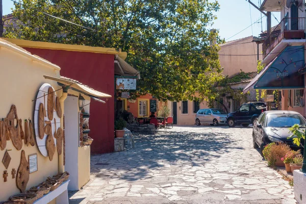 August 24Th 2020 Corfu Greece Pretty Street Sokraki Village Shops — Stock Photo, Image