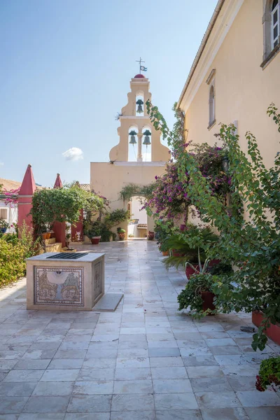 Wnętrze Pięknego Klasztoru Najświętszego Teotokos Palaiokastritsa Korfu Grecja — Zdjęcie stockowe