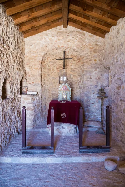 Interior Pequeña Iglesia Ortodoxa Toneladas Colina Castillo Aggelokastro Corfú Grecia —  Fotos de Stock