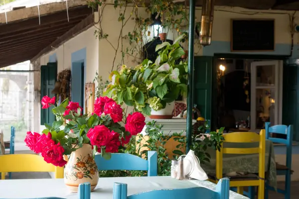 Beautiful Tavern Petalio Village Corfu Greece 免版税图库照片