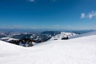 Vasilitsa kayak merkezi Grevena, Yunanistan 'ın karlı yamaçlarında nefes kesici manzara