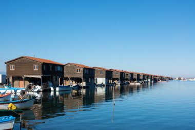 The area at the delta of river Axios in the Thermaic gulf, Thessaloniki, Greece, where there are fishermen's cabins clipart