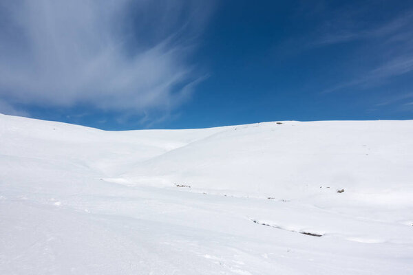 Breathtaking scenery on the snowy slopes of Kaimaktsalan ski center, Edessa, Greece