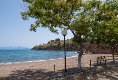 Kuzey Evia, Yunanistan 'daki Achladopotamo plajındaki deniz manzarası inanılmaz.