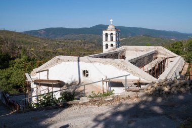 June 2024, destroyed church in Kokkinomilia village in North Evia, Greece, after the wildfires of August 2021