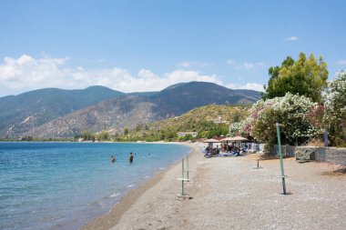 28 Haziran 2024 - Kuzey Evia, Yunanistan - Yunanistan 'ın Kuzey Evia kentindeki Rovies köyünde deniz manzarası