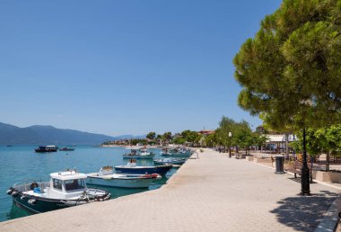 25 Haziran 2024 - Kuzey Evia, Yunanistan - Yunanistan 'ın Kuzey Evia kentindeki Agios Georgios köyünde deniz manzarası