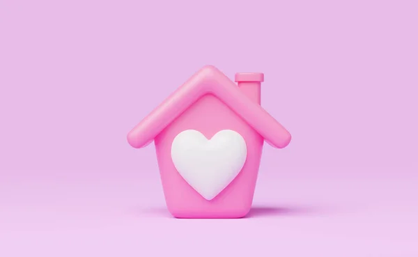 Casa Rosa Con Corazón Blanco Interior Del Icono Lindo Modelo — Foto de Stock