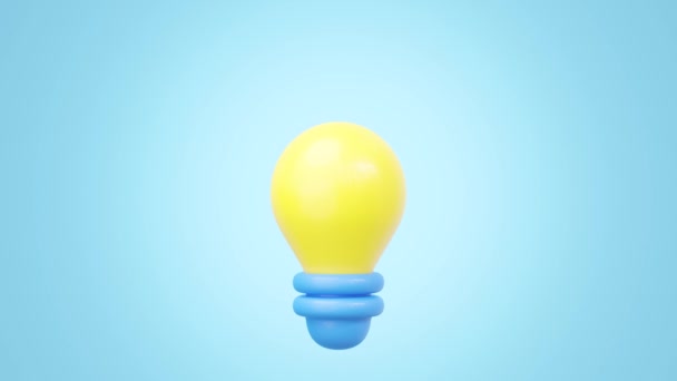 Animation Yellow Light Bulb Icon Lamp Bright Halo Isolated Blue — Stock Video