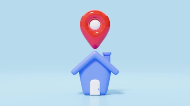 Blaues Haus Standort Pin Weiße Blase Symbol Roter Gps Navigator — Stockvideo